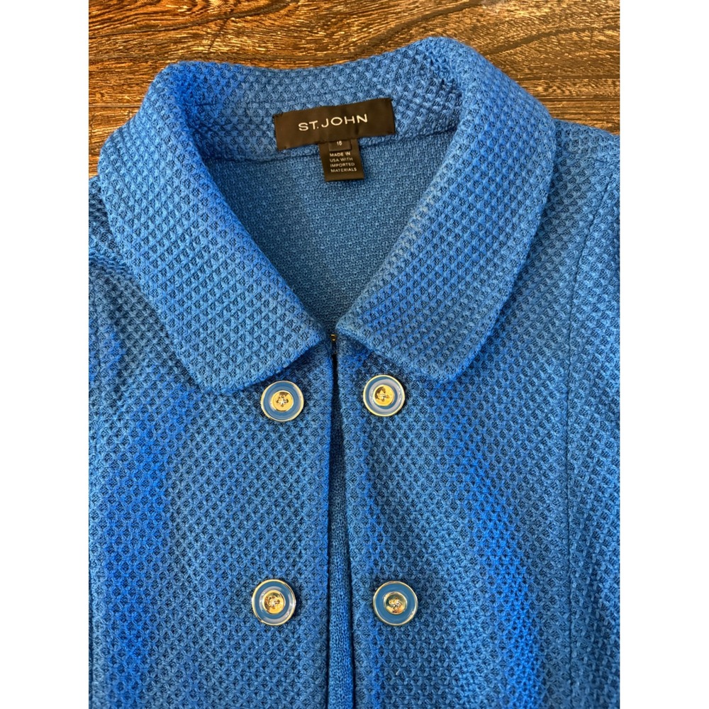 St. John Dress Suit Set Womens 16 Blue Wool Blend Textured Knit Jacket - Picture 8 of 11
